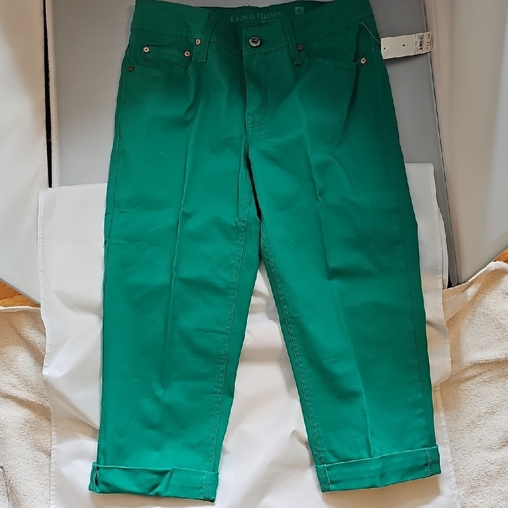 Vintage Faded Glory Green Cropped Ankle Jeans